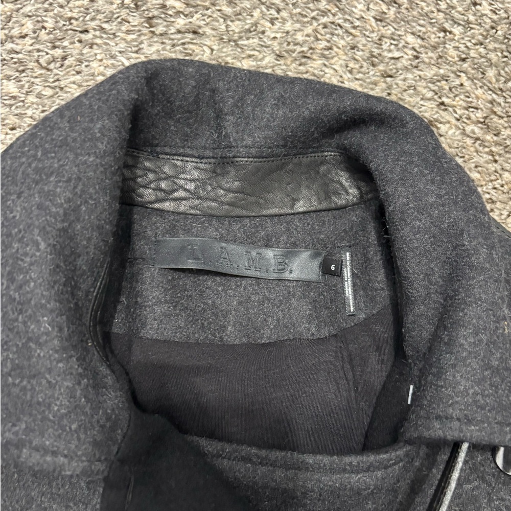 L.A.M.B. Virgin Wool with Leather Jacket Black Moto Biker Asymmetrical Size 6 - Picture 2 of 11